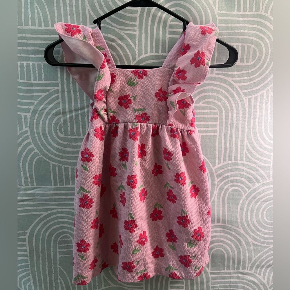 ZARA Girls Pink Floral Textured Dress Size 5 (110) Ruffle Strap Spring Summer